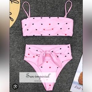 Pink Highwaisted Heart Print Bikini